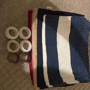 Crate&Barrel Navy and White Striped Napkins with Red Accent